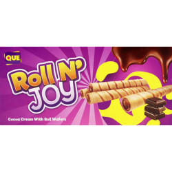 QUE Roll N Joy Cocoa Cream Roll Wafers Trubičky 100g (24)