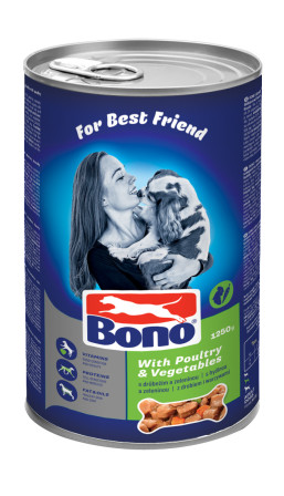 chi tiết BONO Adult konzerva drůbeží + zelenina 1250g